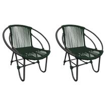 Kit 2 Cadeiras Decorativa Julia em Corda Náutica e Base em Alumínio Preta/ Verde Musgo