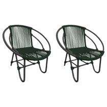 Kit 2 Cadeiras Decorativa Julia em Corda Náutica e Base em Alumínio Preta/ Verde Musgo