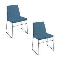 Kit 2 Cadeiras Decorativa Sala de Jantar Anne Linho Azul G17 - Gran Belo