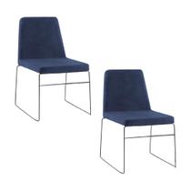 Kit 2 Cadeiras Decorativa Sala de Jantar Anne Linho Azul Marinho G17 - Gran Belo