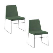 Kit 2 Cadeiras Decorativa Sala de Jantar Anne Linho Verde G17 - Gran Belo