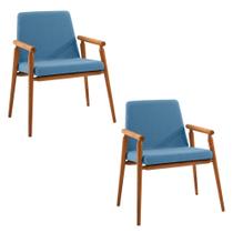 Kit 2 Cadeiras Decorativa Sala de Jantar Sidnei Linho Azul G17 - Gran Belo