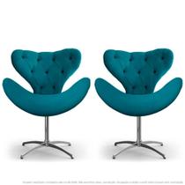 Kit 2 Cadeiras Decorativas Poltronas Egg com Capitonê Azul Turquesa com Base Giratória