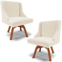 Kit 2 Cadeiras Decorativas Sala de Jantar Base Giratória de Madeira Firenze Linho Bege/Natural G19 - Gran Belo Kit 2 Cadeiras Decorativas Sala de Jantar Base Giratória de Madeira Firenze Linho Bege/Natural G19 - Gran Belo