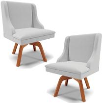 Kit 2 Cadeiras Decorativas Sala de Jantar Base Giratória de Madeira Firenze Linho Cinza/Natural G19 - Gran Belo Kit 2 Cadeiras Decorativas Sala de Jantar Base Giratória de Madeira Firenze Linho Cinza/Natural G19 - Gran Belo