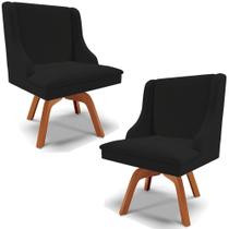 Kit 2 Cadeiras Decorativas Sala de Jantar Base Giratória de Madeira Firenze Linho Preto/Natural G19 - Gran Belo Kit 2 Cadeiras Decorativas Sala de Jantar Base Giratória de Madeira Firenze Linho Preto/Natural G19 - Gran Belo
