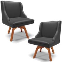 Kit 2 Cadeiras Decorativas Sala de Jantar Base Giratória de Madeira Firenze PU Preto Fosco/Natural G19 - Gran Belo Kit 2 Cadeiras Decorativas Sala de Jantar Base Giratória de Madeira Firenze PU Preto Fosco/Natural G19 - Gran Belo