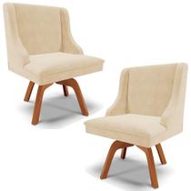 Kit 2 Cadeiras Decorativas Sala de Jantar Base Giratória de Madeira Firenze Suede Bege/Natural G19 - Gran Belo Kit 2 Cadeiras Decorativas Sala de Jantar Base Giratória de Madeira Firenze Suede Bege/Natural G19 - Gran Belo