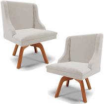 Kit 2 Cadeiras Decorativas Sala de Jantar Base Giratória de Madeira Firenze Veludo Cinza/Natural G19 - Gran Belo Kit 2 Cadeiras Decorativas Sala de Jantar Base Giratória de Madeira Firenze Veludo Cinza/Natural G19 - Gran Belo