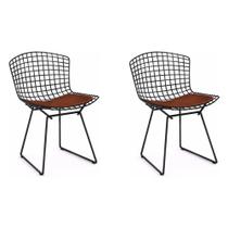 Kit 2 Cadeiras Design Bertoia Preta com Assento Marrom