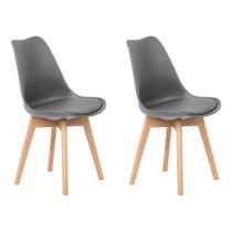 Kit 2 Cadeiras Design Leda Eames Estofada Wood Cinza