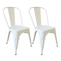 Kit 2 Cadeiras Design Tolix Iron Ind. Aço Metal Branca