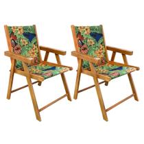 Kit 2 Cadeiras Dobrável para Área Externa Balcony em Madeira e Tecido Floral