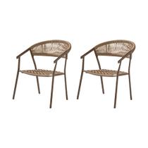 Kit 2 Cadeiras Duda com Braço em Aluminio e Corda Nautica Bege Kit 2 Cadeiras Duda com Braço em Aluminio e Corda Nautica Bege