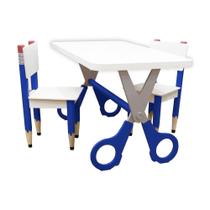 Kit 2 Cadeiras E Mesa Infantil Tesoura Azul Tampo Branco Retangular Base Temática Para Estudos E Desenhos Mobília Decor Kit 2 Cadeiras E Mesa Infantil Tesoura Azul Tampo Branco Retangular Base Temática Para Estudos E Desenhos Mobília Decor