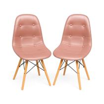 Kit 2 Cadeiras Eames Botonê Estofada Base de Madeira Kit 2 Cadeiras Eames Botonê Estofada Base de Madeira