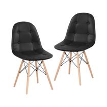 Kit 2 Cadeiras Eames Botonê Estofada Base de Madeira