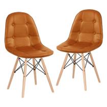 Kit 2 Cadeiras Eames Botonê Estofada Base de Madeira