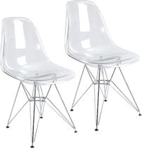 Kit 2 Cadeiras Eames Cristal Transparente Eiffel Base Metal Cromado - Magazine Roma