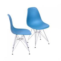 Kit 2 Cadeiras Eames Dkr Base Cromada Azul Kit 2 Cadeiras Eames Dkr Base Cromada Azul