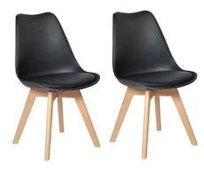 Kit 2 Cadeiras Eames Leda CSS Estofada PU Base Madeira Preta