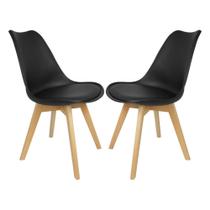 Kit 2 Cadeiras Eames Leda Preta Luxo Estofadas Madeira para Casa Escritório Kit 2 Cadeiras Eames Leda Preta Luxo Estofadas Madeira para Casa Escritório