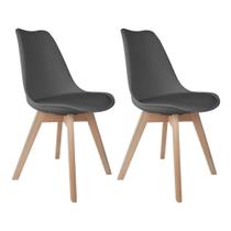 Kit 2 Cadeiras Eames Saarinen Wood Cinza Polipropileno Estofadas em Material Sintético Ecológico Kit 2 Cadeiras Eames Saarinen Wood Cinza Polipropileno Estofadas em Material Sintético Ecológico