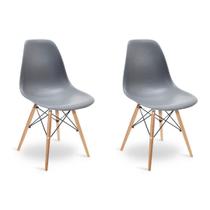 Kit 2 Cadeiras Eames Wood Design Eiffel Jantar Cinza Escuro