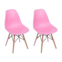 Kit 2 Cadeiras Eames Wood Design Eiffel Jantar Rosa
