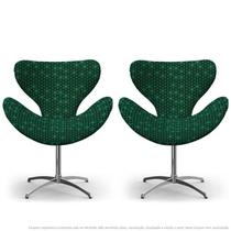 Kit 2 Cadeiras Egg Colmeia Verde e Preto Poltrona Decorativa com Base Giratória