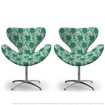 Kit 2 Cadeiras Egg Verde Floral Poltrona Decorativa com Base Giratória - Clefatos