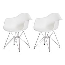 Kit 2 Cadeiras Eiffel Eames Com Braço Base Cromada Branca
