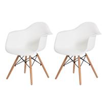 Kit 2 Cadeiras Eiffel Eames Daw C/Braço Branca Base Madeira