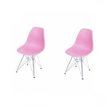 Kit 2 Cadeiras em PP Base Metal Dkr OR Design Rosa/Cromado