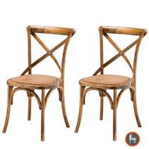 Kit 2 Cadeiras Empilhavel Paris Katrina Cross Fratini Madeira Bétula Natural Assento em Rattan Natural