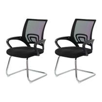 Kit 2 Cadeiras Escritório Basic Diretor Fixa Tela Mesh Preta Base Cromada Kit 2 Cadeiras Escritório Basic Diretor Fixa Tela Mesh Preta Base Cromada