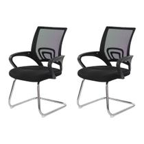Kit 2 Cadeiras Escritório Basic Diretor Fixa Tela Mesh Preta Base Cromada Kit 2 Cadeiras Escritório Basic Diretor Fixa Tela Mesh Preta Base Cromada