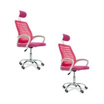 Kit 2 Cadeiras Escritório Diretor Tela Mesh Com Encosto De Cabeça Rosa com Ebook