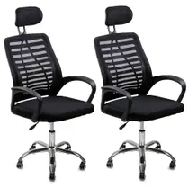 Kit 2 Cadeiras Escritório Diretor Tela Mesh Encosto De Cabeça com Ebook