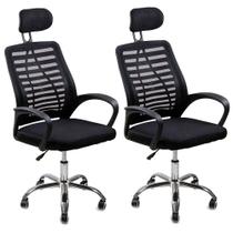 Kit 2 Cadeiras Escritório Diretor Tela Mesh Encosto De Cabeça Preto Kit 2 Cadeiras Escritório Diretor Tela Mesh Encosto De Cabeça Preto