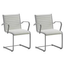 Kit 2 Cadeiras Escritório Fixa Branca Com Braços Prata