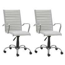 Kit 2 Cadeiras Escritório Giratória Branca Presidente Prata