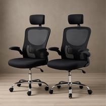 kit 2 Cadeiras Escritório Giratória Ergonômica Tela Mesh Apoio Cabeça Rodinhas