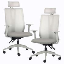 Kit 2 Cadeiras Escritório Giratória Presidente Flow F02 Base Cinza Crepe Cinza - Lyam Decor