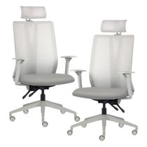Kit 2 Cadeiras Escritório Giratória Presidente Flow F02 Base Cinza Crepe Cinza - Lyam Decor