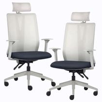 Kit 2 Cadeiras Escritório Giratória Presidente Flow F02 Base Cinza Sintético Azul - Lyam Decor