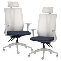 Kit 2 Cadeiras Escritório Giratória Presidente Flow F02 Base Cinza Sintético Azul - Lyam Decor