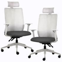 Kit 2 Cadeiras Escritório Giratória Presidente Flow F02 Base Cinza Sintético Preto - Lyam Decor