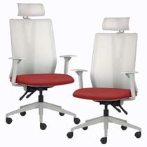 Kit 2 Cadeiras Escritório Giratória Presidente Flow F02 Base Cinza Sintético Vermelho - Lyam Decor