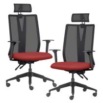 Kit 2 Cadeiras Escritório Giratória Presidente Flow F02 Base Preta Sintético Vermelho - Lyam Decor